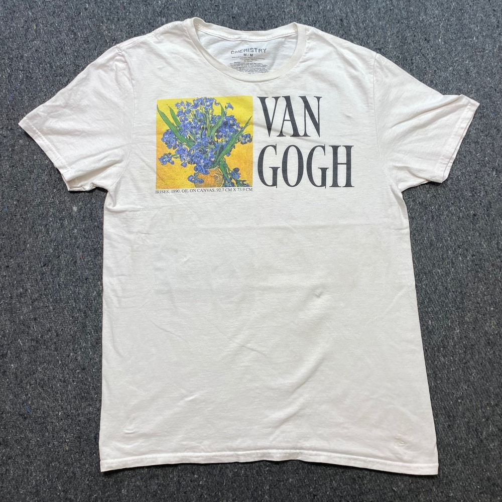Chemistry Van Gogh Art Shirt Sz M Mens White Irises Starry Night Indie Aesthetic